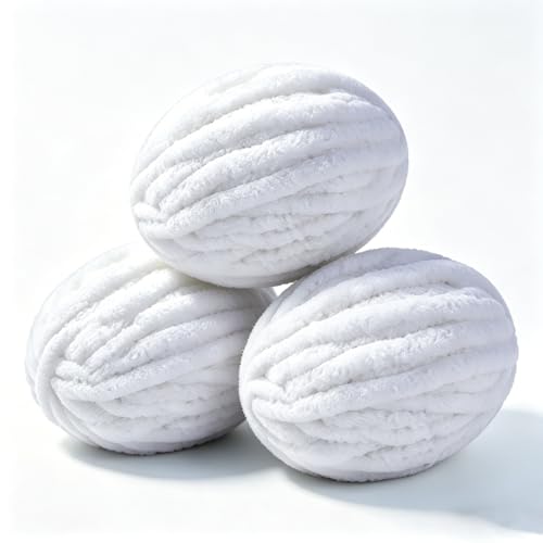 3 Pack Chunky Yarn for Hand Knitting Thick Chunky Chenille Yarn for Crocheting 27 yds 8.5 oz Each Skein (Pure White)