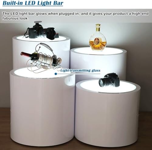 LED Lighted Round MDF Pedestal Display Stand - 110cm Trade Show Counter Table for Weddings, Parties, Retail Showcases, and Promotions - Eye-Catching Pillar Stand