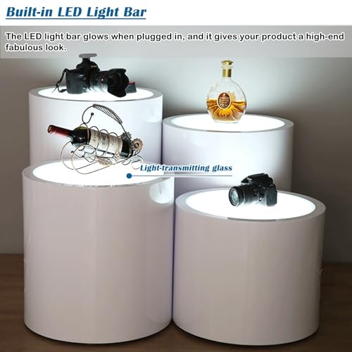Round Cylinder MDF Pedestal Stands Display, Promotional Trade Show Counter Table with LED Light, Pedestal Stands Pillars for Party Wedding Shop Window(Height - 110cm(43 1/4\"))