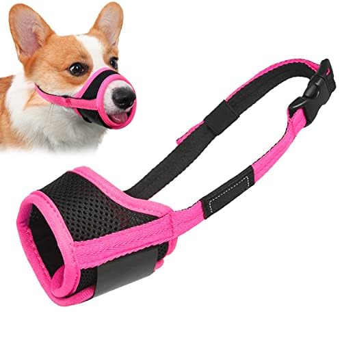 Image of LUCKYPAW Dog Muzzle Anti Biting Barking and Chewing with Comfortable Mesh Soft Fabric and Adjustable Strap, Suitable for Small, Medium and Large Dogs(Hot Pink,M)