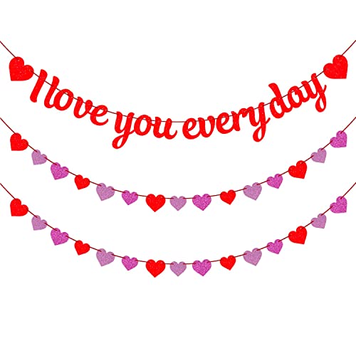 Image of FestikoValentines Day Banner,Valentines Day Decorations,I Love You Everyday Banner,Heart Garland Banner,Engagement,Wedding Anniversary Banner Decorations (Red)
