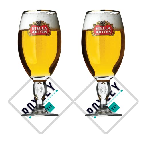Roxley | Stella Artois - Vasos de pinta nucleados con borde dorado, 2 unidades, vaso de cerveza Lager de 56 cl, tamaño cueva de hombre, fabricado en Reino Unido