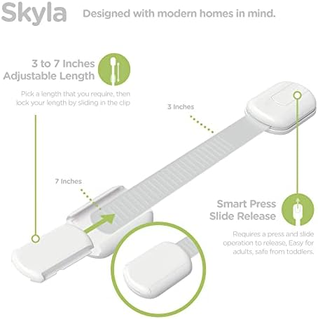 SKYLA HOMES Baby Locks (8-Pack) Child Safety Cabinet Proofing - Safe Quick and Easy 3M Adhesive Cabinet Drawer Door Latches No Screws & Magnets Multi-Purpose for Furniture Kitchen Ovens Toilet Seats - 3