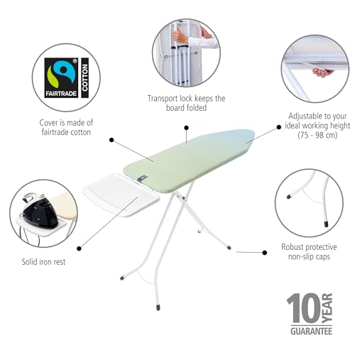 Image of Brabantia XL Comfort Ironing Board with Solid Steam Generator Rest | Large (Size C) | Fairtrade Soothing Sea Cover | Adjustable Height (27-38 inch), XL Rest, Easy Fold, Anti-Collapse Lock, Non-Slip Feet