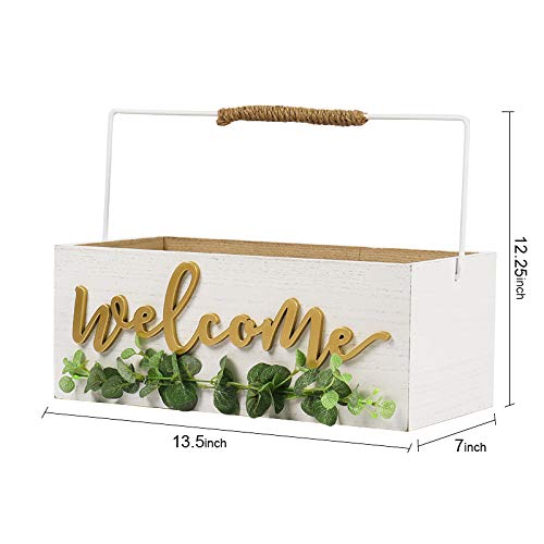 Hanna Roberts Card And Gift Fund Holder Wood Box With Artificial Green Leaves Garland For Weddings, Birthdays, Graduations, Baby And Bridal Showers, 13.5" X 7" X 9.75", Welcome #TOP4