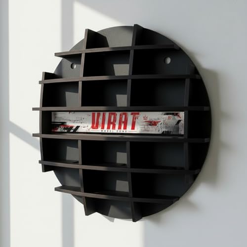 Image of Diecast Car Display Shelf with Custom Name Print | 14-16 Slot Wall Mounted MDF Wooden Rack for 1:64 Scale Cars | Circular Toy Car Organizer & Kids Room Garage Decor