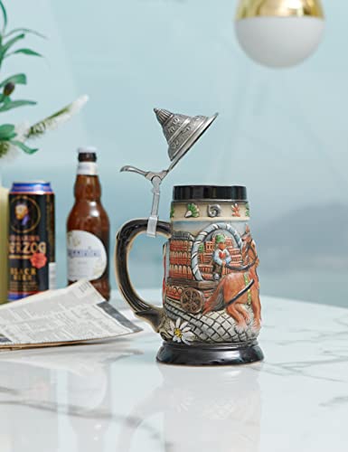 Haucoze Beer Stein Mug German Oktoberfest Stanley Viking Tankard With Petwer Lid Birthday Gifts 0.9Liter #TOP3