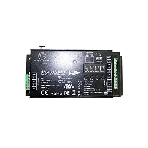 ICON-DMX5 RDM DMX512 Flicker Free Dimming 5 Channel UL PWM DMX DECODER Digital Display 5X8A 480W 40A W-RGB-WW RGB+CCT LED Light Control