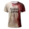 Problem Solved Shirt,Im Fine Bloody Shirt Casual Crew Neck Blood Splatter Pattern Tops Shirt - Fun Halloween Top Bloody Halloween Print T-Shirt Horror #5