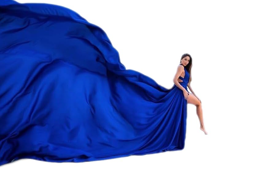 Robe de séance photo chic en satin de soie bleu avec fente avant de qualité supérieure