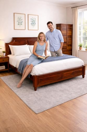 Image of Wudniture Sheesham Wood Single Bed for Home, Bedroom | 6x4 Cot | Teak Finish