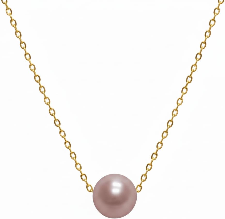 Belacqua AAA Quality Freshwater Cultured Real Pearl Pendant Necklace in 14K White or Yellow Gold, 8.0-9.0mm White, Pink or Black Pearl, 18" Inches Cable Chain, Dainty Jewelry for Women, Gift Box Included