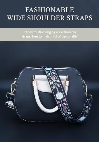 Image of Lyrovo Adjustable Purse Strap Replacement for Women, 1.5 inch Wide Crossbody Shoulder Strap Boho Handbag Strap(Flower Black)
