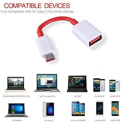 Image of New 1 Plus USB 3.0 to Type-C OTG Cable Male-Female Adapter Compatible with All C Type Supported Mobile Smartphone and Other Devices (White & Red)