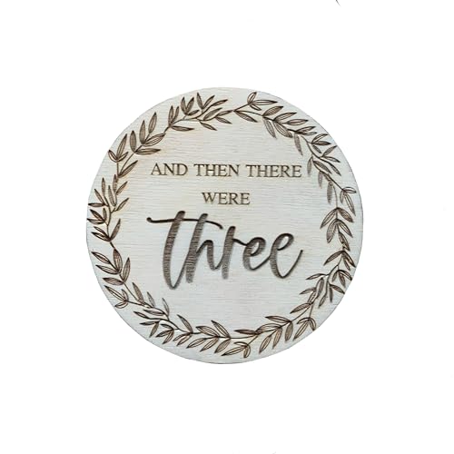 Image of And then there were three Wooden Disc Birth Pregnancy Family Announcement Adoption