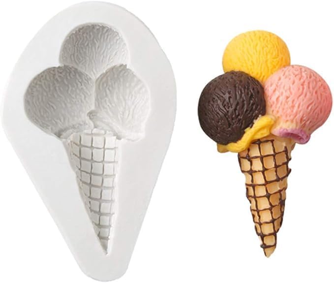 Silicone Mini Ice Cream Shape Mould Triple Icecream Scoop 3D Mold for Making Candle Wax melts Aromatherapy Resin Art Crafts Cone Icecream Mold Soap Bombs Chocolate Strawberry Icecream Cake Dessert Decor Candle Mold-image-6