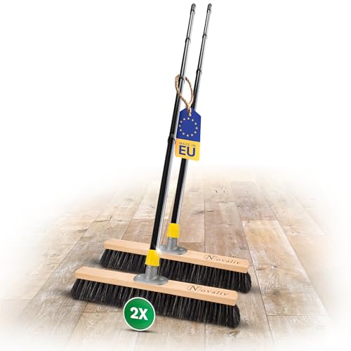 Novaliv 2X Saalbesen 50 cm mit Stiel Borsten Haarmischung Besen fein Ideal als Werkstattbesen mit Stiel Hallenbesen Industriebesen Hausbesen Kehrbesen Zimmerbesen Haarbesen Terassenbesen Besen weich