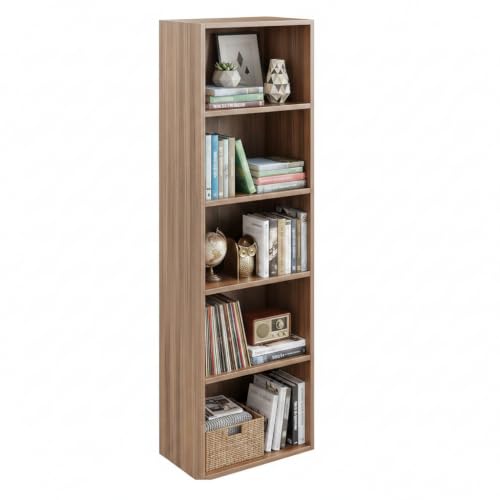 Image of FURNEASER Tall Bookshelf Bookcase for Living Room | Engineered Wood Open Storage Rack | Display Shelf Organizer for Bedroom, Office & Home (Exotic Teak)