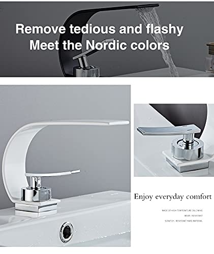Robinet de lavabo de salle de bain anti-calcaire mitigeur blanc JCAKES - 5