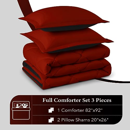 Image of downluxe Full Size Comforter Set - Red and Black Full Comforter - Soft Bedding Sets for All Seasons -3 Pieces Comforter Set Full with 2 Reversible Pillow Shams