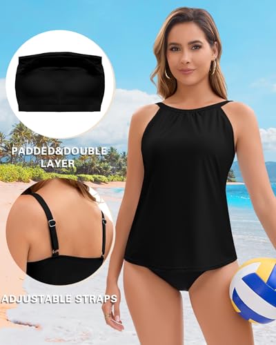 WOWENY Tankini Oberteil Schwarz Damen Einzeln Badeanzug Bademode Gepolsterte Sommer Halter Tanktop Beachwear Freizeit Fließend, No Bottom S
