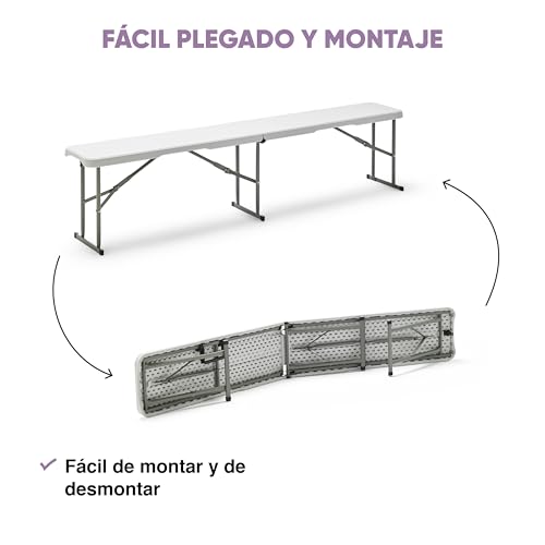 Miniatura 6 de Kg Kitgarden - Banco Plegable Portátil Multifuncional, 180x28x43cm, Blanco