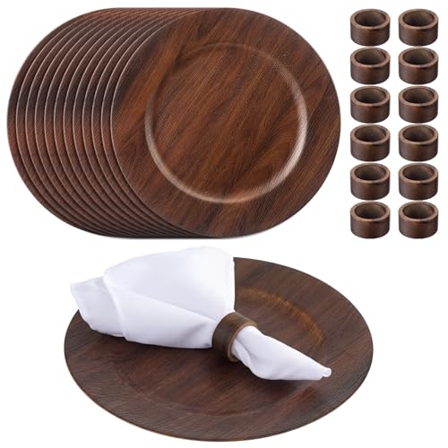 Acellegic 12 Set 13" Brown Round Chargers for Dinner Plates