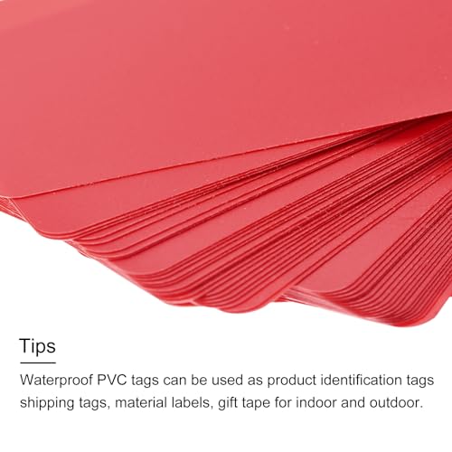 sourcing map 100 Stück Wasserdichte Versandanhänger mit Löchern, 40 x 60mm PVC Blanko Kunststoffanhänger Rechteckig für Namensetiketten Kleidung Anhänger Geschenkverpackung, leuchtendes Rot