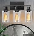 Bathroom Light Fixtures, 3-Light Bathroom Vanity Light, Matte Black Vanity Light with Clear Glass Shade, Modern Bathroom Lights Over Mirror, Vanity Lighting Fixtures for Bathroom, Living Room, Hallway
