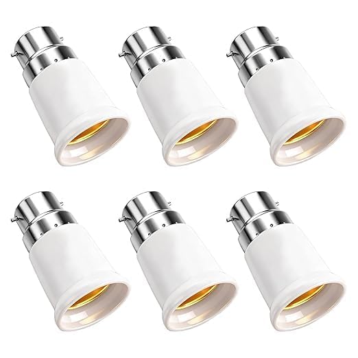 6 Pièces Adaptateur B22 e E27, Convertisseur Douille Baïonnette B22 to E27, 0-250V Adaptateur Ampoule Baillonette vers Vis pour pour Ampoule LED...