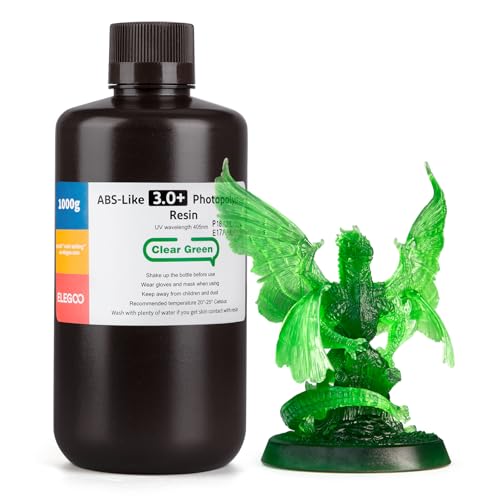 Image of ELEGOO ABS-Like Resin 3.0+, Upgraded 3D Printer Photopolymer Resin, Higher Heat-Resistance Fast Curing High Precision Non-Brittle, Clear Green 1000g