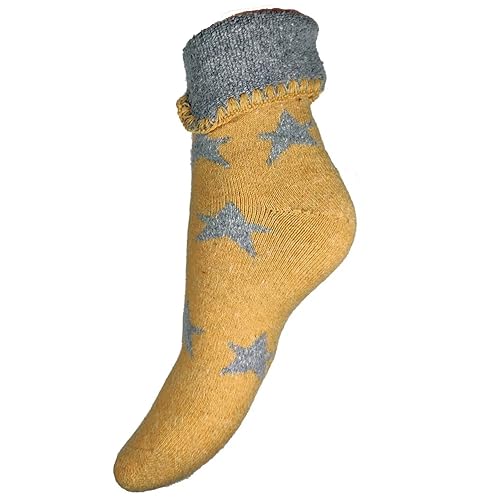 Joya Luxurious Cuff Socks Mustard With Grey Stars UK 4-7, Multicolour, 4-7