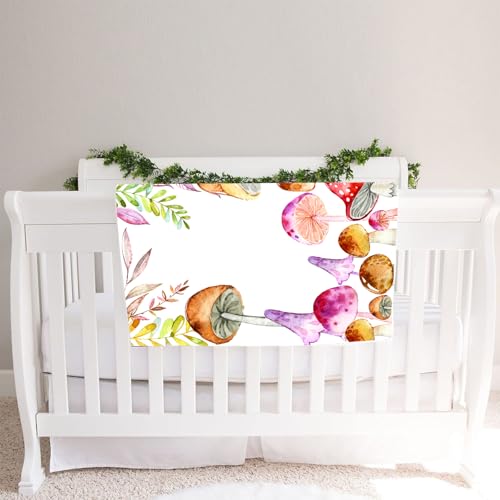 Image of Mushroom Theme Baby Monthly Milestone Blanket, Soft Flannel Watercolor Spring Tropical Eucalyptus Leaves Botanical Photography Prop Newborn Baby Shower Age Growth Tracker (Green, 48x48in)