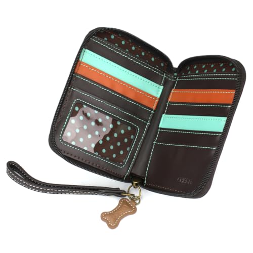 Image of CHALA Zip Around Wallet, Wristlet, 8 Credit Card Slots, Sturdy Pu Leather - French Bulldog - Plum