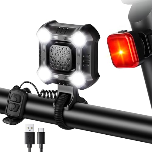 WSDCAM 140dB Bike Horn with Front and Rear Light, 2in1