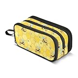 CHIFIGNO Bonito estuche grande para lápices de dibujos animados, color amarillo, bonito estuche para lápices para niñas, niños, adolescentes, hombres y mujeres, estuche de maquillaje