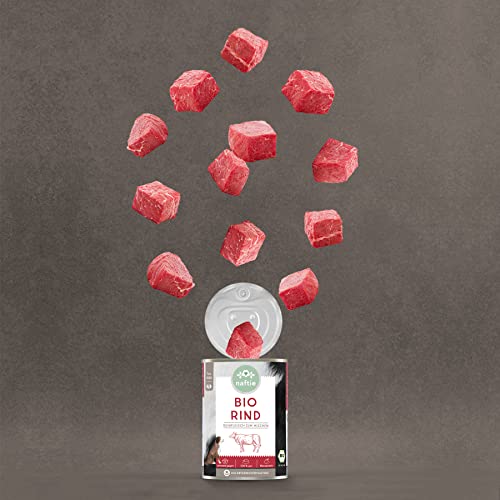 naftie Bio Hundefutter 100% Bio-Rind - Reinfleisch Rind pur - Nassfutter für Hunde zum Mischen, Barf-Fleisch - glutenfrei getreidefrei - 800g Dosen