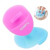 Cepillo de limpieza facial huasida Depurador facial de silicona suave para masaje exfoliante de limpieza de poros (2 piezas-Rosa + Azul)