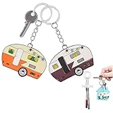 TrustBlai Double-Sided RV Camper Keychain, 2 Pack Retro Travel Trailer Metal Key Ring for Women Men, Durable Camping Gear Accessories for Backpack Purse, Cute Couples Gift Set