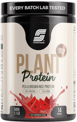 Image of Sparkfusion Plant Protein Powder| Isolated Pea & Brown Rice Protein|25 gm Protein & All Essential Amino Acids|Easy To Digest|For Active Lifestyle For Men & Women | Zesty Watermelon Flavour -500 g