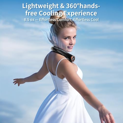 Image of Portable Neck Fan with 6000mAh USB - Rechargeable Battery, Ultra-Light Bladeless Neck Fan LED Display, 360 Cooling Wearable Fan, 3 Speeds (Black)