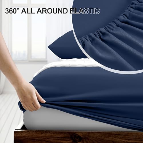FreshCulture Twin XL Fitted Sheet Only 2 Pack - Hotel Quality Fitted Sheet - Ultra Soft & Breathable - Brushed Microfiber - Deep Pocket - Cooling Fitted Sheets for Twin XL Size Bed (Navy Blue)