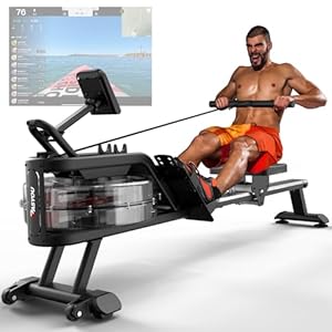 PASYOU Water Rowing Machines for Home Gym 50°Incline Enhanced Resistance Rower, 150KG Weight Capacity Rower Machine with Bluetooth Connection 44 Days Kinomap APP Membership