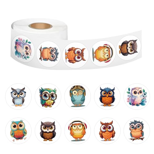 500 Pcs Owl Stickers, Cartoon Colourful Owl Roll Sticker Label for Kids, Reward Stickers for Toddlers Party Favors, Teacher Awards, Goodie Bags