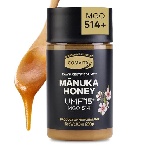 Comvita Manuka Honey UMF 15+ (MGO 514+) - Raw Manuka Honey New Zealand, Pure & Unpasteurized, Superfood for Immune Health, Use in Tea, Wild, Monofloral, Non-GMO - 250g (8.8 oz)