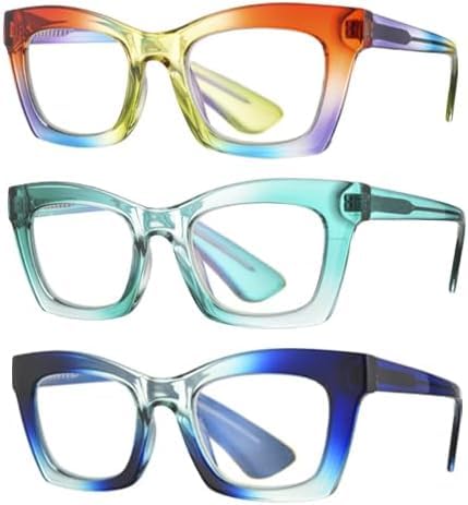 Image of 3 pack style Spring hinge Readers Blue Light Blocking Computer Square Reading Glasses for Women Men