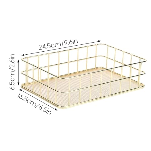 Image of Oddpod Rose Gold Wire Mesh Storage Basket /Rectangle Multipurpose Iron Grid Desktop Organizer Bin & Utility Tray for Office and Home - Medium