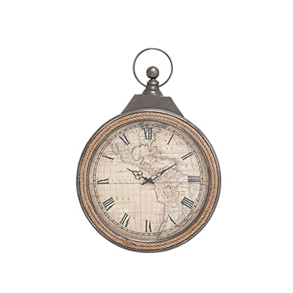 Deco 79 Metal Pocket watch Style Wall Clock with Rope Accent, 21 x 2 x 30 , Brown product photo