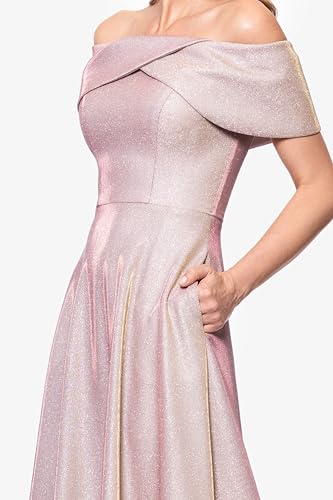 Image of Betsy & Adam Women's Betsy & Adam Women's Galaxy Glitter Straight Neck Off The Shoulder Floor Length Dress