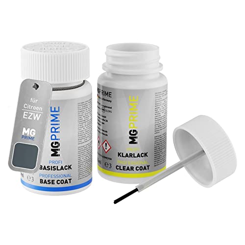 MG PRIME Autolack Lackstift Set für Citroen EZW Gris Fer Nacre Metallic/Eisengrau Metallic Basislack Klarlack je 50ml